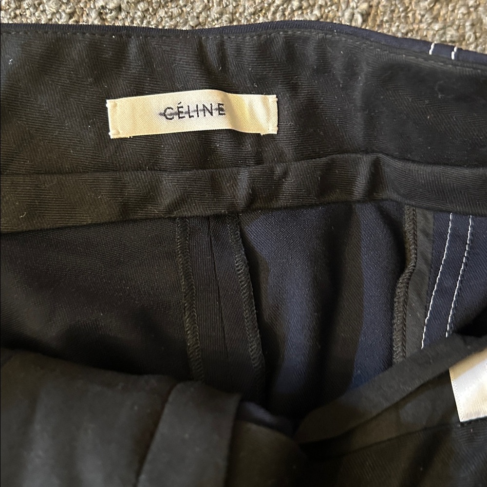 Celine Dark Navy with White Piping Straight Leg Trousers ID: 150/66A NWOT - Picture 7 of 11